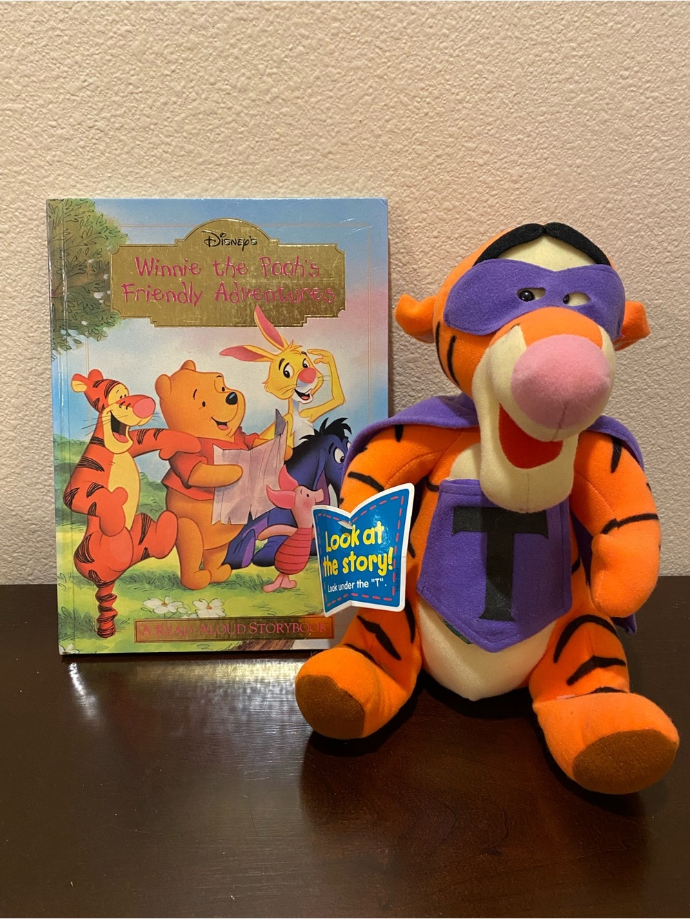 Vintage 90s Winnie The Pooh Book & Tigger Halloween Superhero Plush Book Buddy